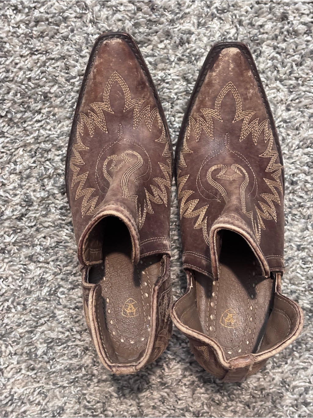 Ariat Brown Leather Western Ankle Boots With Embroidered Vamp
